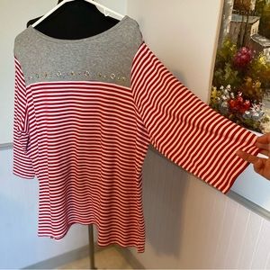Quacker Factory Embellished Striped 2X Top